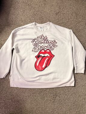 The Rolling Stones White Kids Sweatshirt with Red Tongue Graphic